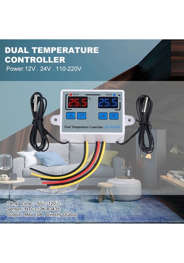 Xiyyadms Akıllı Çift Kontrollü Dijital Termostat - Çift Ekranlı, Ayarlanabilir Sıcaklık Kontrol Cihazı Dc24v