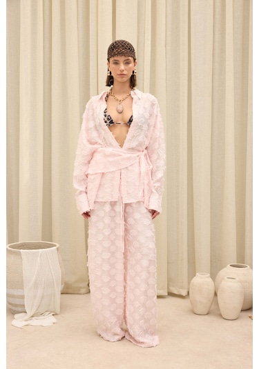 Mai Collection Sanary Bandana Detay Pembe Gömlek Pantolon Takım