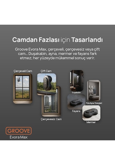 Groove Evora Max 2 Ultrasonik Spreyli Cam Silme Robotu