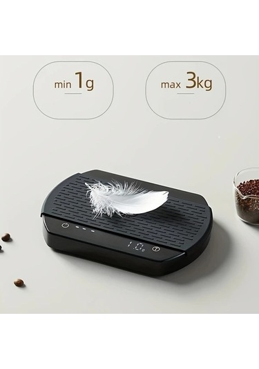 Fastbuy Wangxi 1 Adet Siyah Mat Kahve Elektronik Tartı Zamanlayıcı 3kg 0.3g Usb Şarjlı Akıllı Mutfak Tartısı Siyah