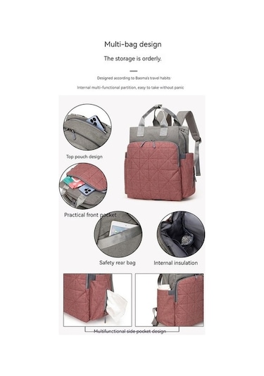 Didadodo Dinosaurs Kareli Kumaş Anne Bebek Sırt Çantası - Pembe/gri Altın, Güzel Tasarım Altın