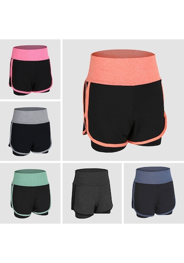 Kosona Kadın Spor Şortu, Yüksek Bel, İki Katlı Tasarım, Esnek & Hızlı Kuruyan, Fitness-jim-yoga, Mavi, Asya Beden 3xl Yjdk01-8