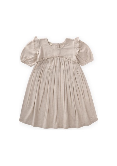 Cigit Robadan Fırfır Büzgülü Poplin Elbise 2-7 Yaş Naturel Krem