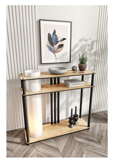 Ravilo Garcia Dresuar Dekoratif Raflı Lambader Meşe