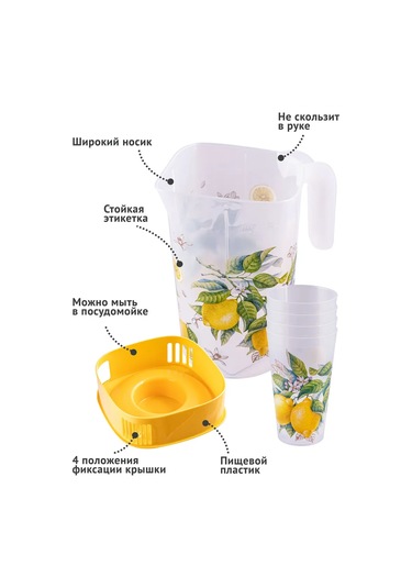 Polimerbyt Limon Süzgeç Seti: 2 Litre Sürahi Ve 4 Parça Bardak Plastik 432873117