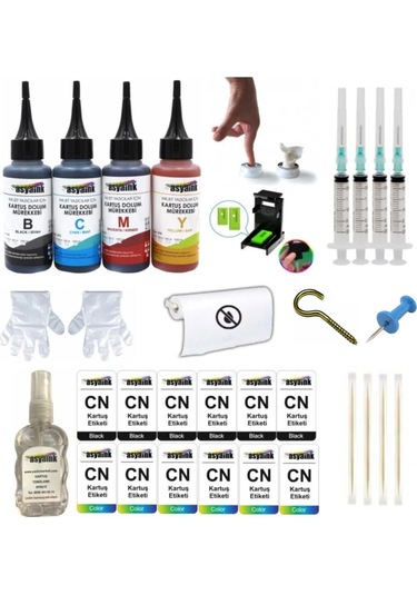 12 Adet Etiketli Canon E414 E474 E484 E404 Uyumlu Kartuş Dolum Seti 4x100 Ml