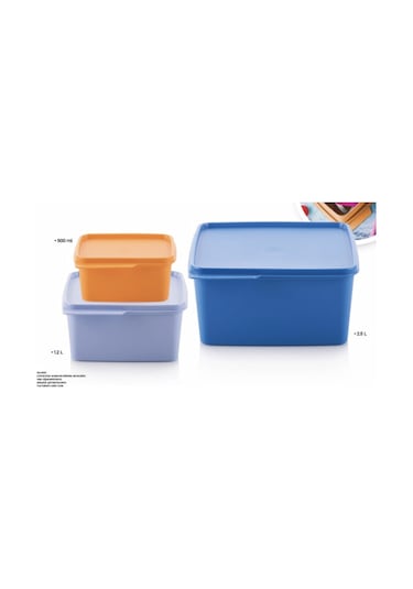 Tupperware Kare Çok Amaçlı Saklama Kabı 3 Lü 500 Ml ,1.2 L,2.5 L Çok Renkli