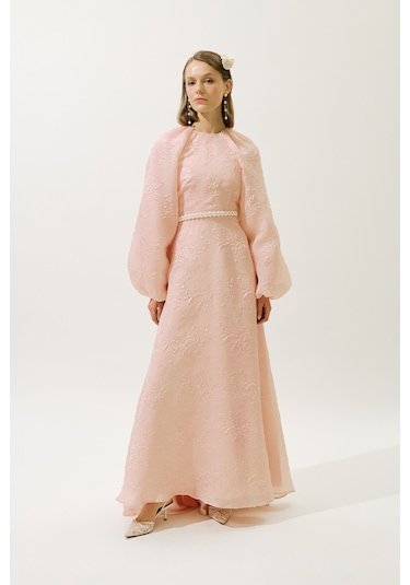 Jakar Organze Abiye Elbise Pudra Pudra