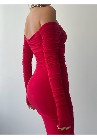 S-pazarım Vasco Madonna Drapeli Elbise Kırmızı