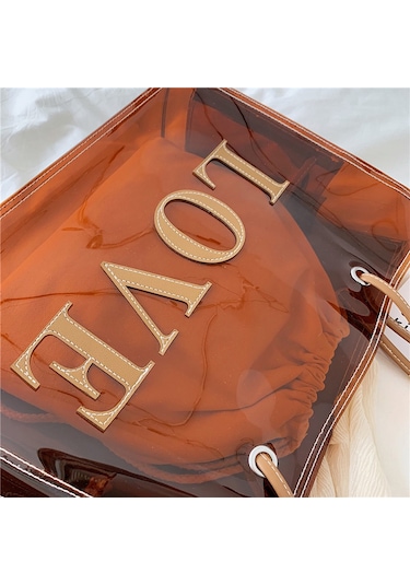 Moda Kadın Şeffaf Pvc Omuz Çantaları Jöle Şeker Rengi Büyük Kapasiteli El Çantası Tote Kahverengi