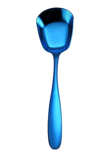 Sones Orta 304 Paslanmaz Çelik Kaşık Parlak Kalınlaştırılmış Düz Başlı Düz Tabanlı Servis Kaşığı, Renk: Mavi