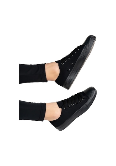 Unisex Siyah Keten Spor Ayakkabı Siyah