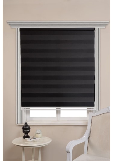 Kidmex Siyah Bambu Stor Zebra Perde Etek Dilimsiz