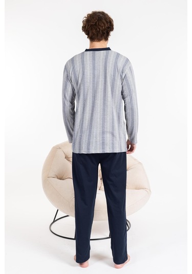Erkek Penye Pamuk Regular Kalıp Sıfır Yaka Kaliteli Pijama Takımı A803123 Açık Gri