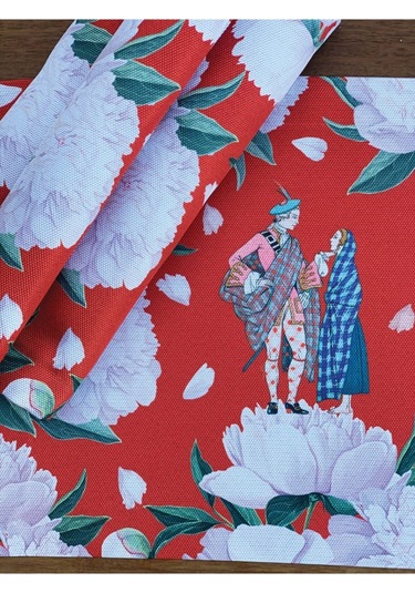 Kırmızı White Rose Kumaş Amerikan Servis 4'lü Set 35x50cm Çok Renkli