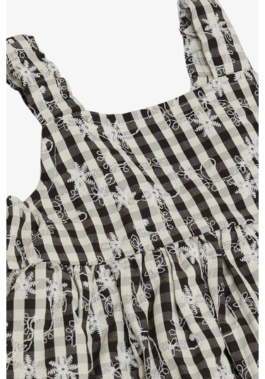 Escabel Kız Çocuk Elbise Çiçek Nakışlı Pötikare Desenli 5-9 Yaş, Siyah-siyah Siyah