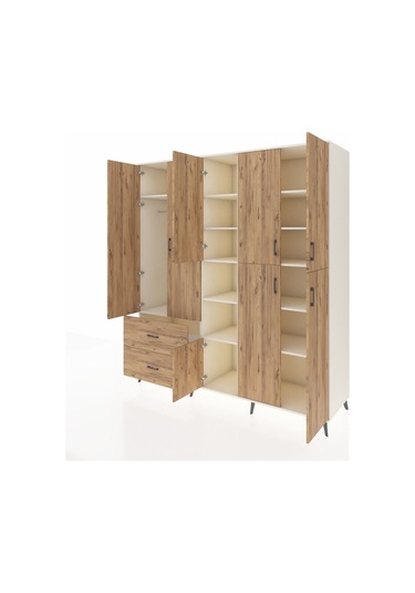 Kronos Dolap 12 Raflı 2 Çekmeceli Tek Askılı 220x59x243 Aytaşı-çam/çam Atlas Çam/atlas Çam