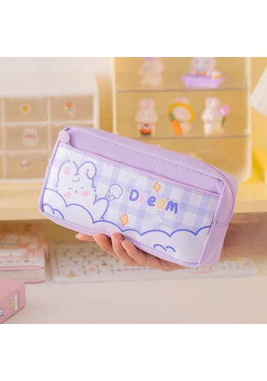 Tuomeng Yeni Menekşe-tavşan Sevimli Büyük Kapasiteli Kırtasiye Çantası Öğrenci Iyi Görünümlü Kalem Kutusu Karikatür Çok Fonksiyonlu Kalem Çantası