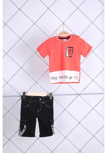 Babyhola 2'li Tişört Kapri Erkek Bebek Çocuk Bayramlık Alt Üst Takım Elbise 576 Mavi