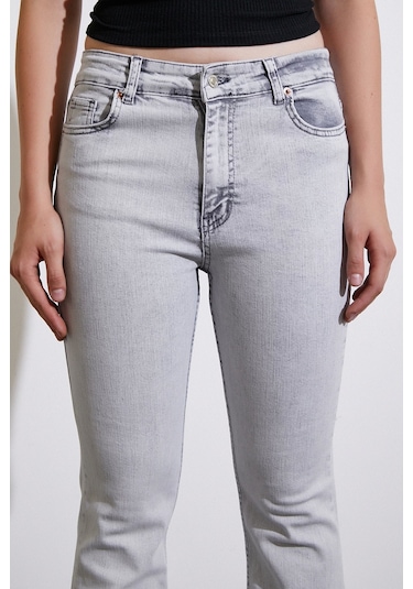 Never More Yüksek Bel İspanyol Paça Jean Gri