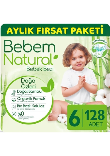 Bebem Natural Bebek Bezi Ultra Fırsat Paketi Extra Large 6 No 128 li