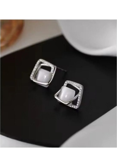 925 Ayar Gümüş Kristal Taşlı Geometrik Kare Küpe Gümüş