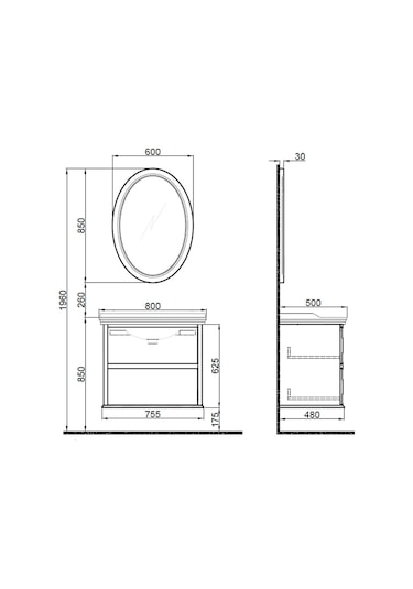 Kale Miro 80 Cm Mat Gri Banyo Dolabı Takımı Gri