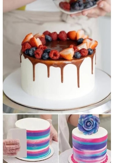 Silicolife Hamur Matı 40x50cm Flosoft 3'lü Kazıyıcı Kesici Un Şeker Eleği, 3 Lü Kek Pasta Set Çok Renkli