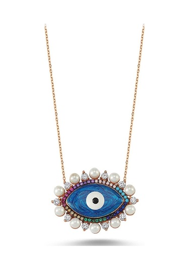 Taşlı Göz Seramik Gümüş Kolye (498522169)