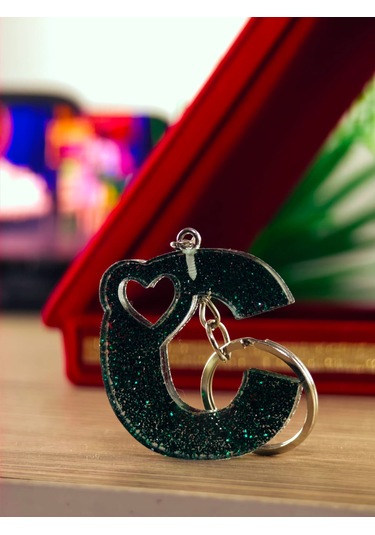 Harfli Anahtarlık Epoksi Kişiye Özel Yapım El Yapımı Harf Anahtarlık Kalp Model Özel Tasarım Hediyelik Ürün Kalp Desenli Simli Anahtarlık Açık Mavi