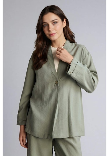 Defacto Regular Fıt V Yaka Modal Kimono H0673ax26spkh461 Haki-kh461