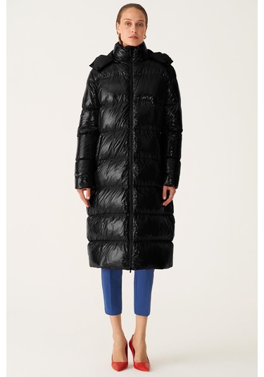 Perspective Kapüşonlu Şişme Siyah Kadın Mont 22270551