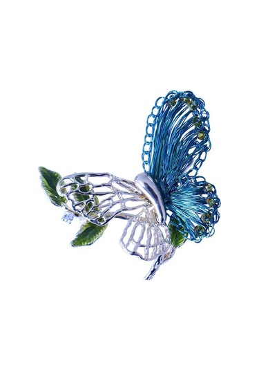 Blucome Narin Delikli Kelebek Bakır Broş El Dokuma Moda Hırka Kadın Erkek Ceket Başörtüsü Pimleri Yeşil