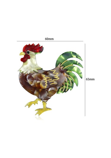 Blucome Özel El Yapımı Canlı Akrilik Büyük Kuyruk Horoz Horoz Broş Kadınlar Için Tasarımcı Unisex Tavuk Parti Ofis Broş Pins Yeşil