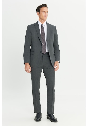Erkek Antrasıt Slim Fit Dar Kesim Mono Yaka Takım Elbise Antrasit
