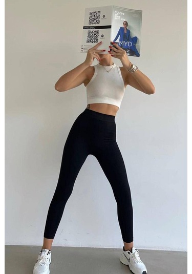 Madmext Siyah Yüksek Bel Kadın Fitilli Tayt Mg1625 SiYAH