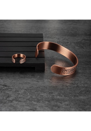 Ikuinen Manyetik Saf Bakır Takı Seti Ayarlanabilir Bilezik Yüzük Vintage Ağacı Takı Seti Kadın Erkek İçin
