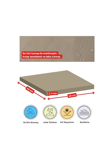 Xpermate 6'lı Sandalye Minderi Su İtici Kumaş 40 x 40 CM Bej