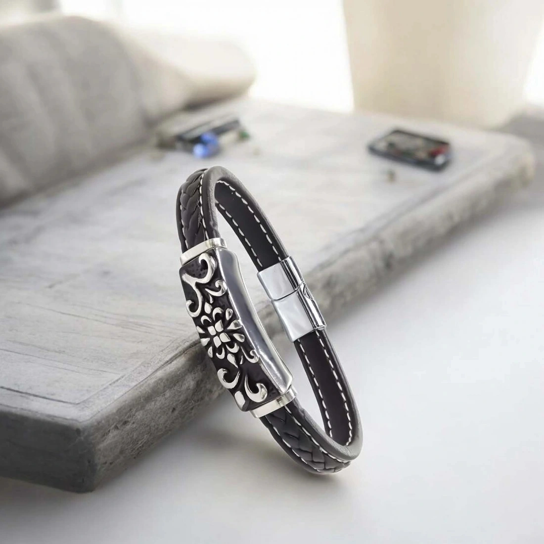 Moncuk Design Çelik Ve Deri Bileklik 33511b2d21 Çok Renkli