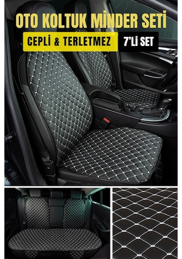 Deri-vinil Oto Minder Seti Gümüş 7 Parça