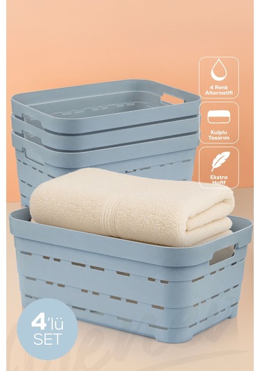 Vienev 4'lü 10,8 Litre Delikli Saklama Kutusu Mavi Mavi