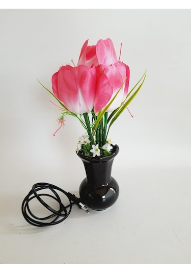 90'lar Temalı Dekoratif Işıklı Yapay Çiçek 27cm Pembe-beyaz Lale