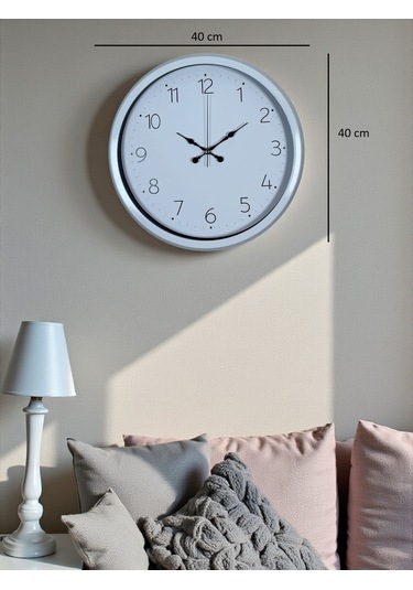 Sade Tasarım Beyaz 40 Cm Metal Standart Duvar Saati