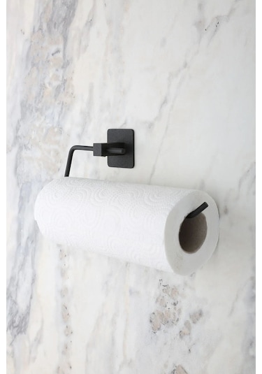 MultiStore Siyah Kare Yapışkanlı Uzun Havluluk Halka Havluluk Wc Açık Tuvalet Kağıtlığı Rulo Havluluk 4lü Set Siyah