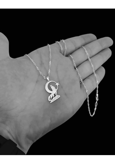 Modahilye 925 Ayar Gümüş Bozkurt Ay Yıldız Kolye Gümüş