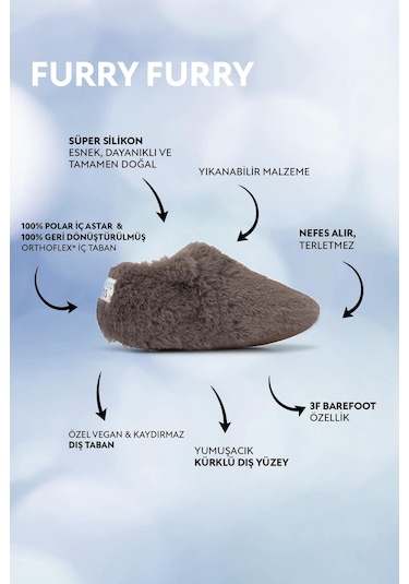 Furry Furry Gri Kürk Barefoot Patik