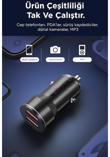 Torima C01 Siyah 2 Usb Port Girişli Transmitter Araç Şarj Cihazı