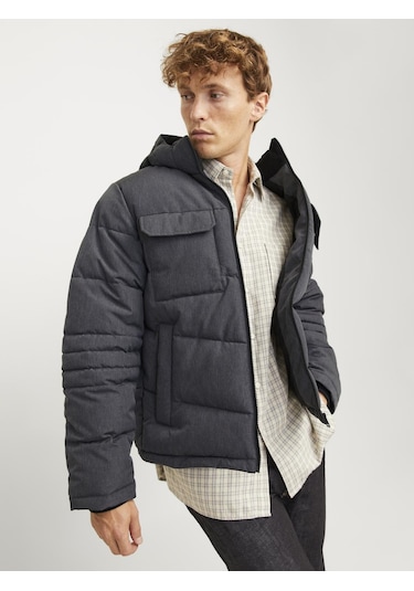 Jjbuıld Puffer Jacke - 12256858 Dark Grey Melange Koyu Gri Melanj