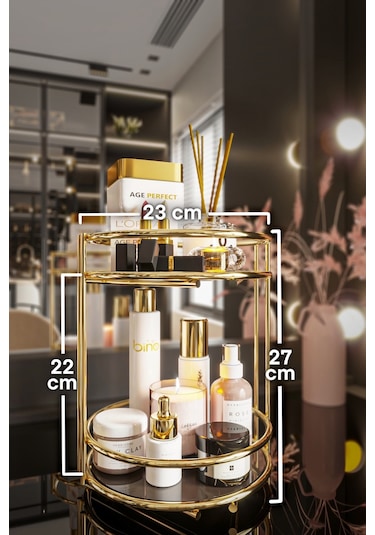 Bino Banyo Kozmetik Takı Düzenleyici 2 Katlı Gold