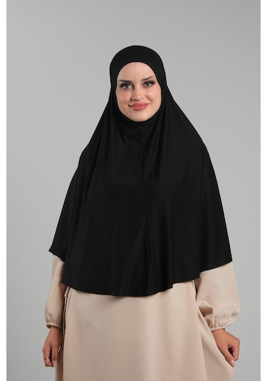 Siyah Pratik Hazır Geçmeli Tesettür Eşarp Viskon Pratik Namaz Örtüsü 2201 01 Siyah